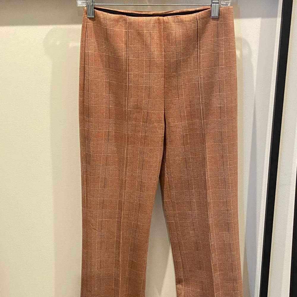 Camel, orange and brown plaid pants